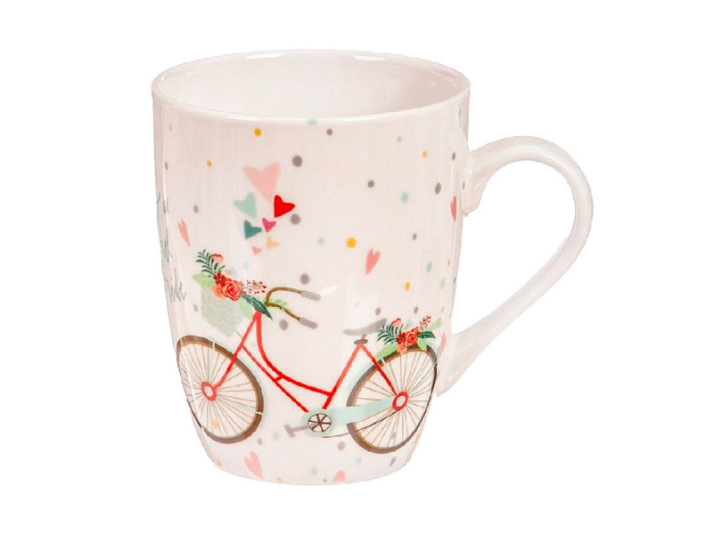 Taza mug de porcelana de 300 ml con diseño de bicicleta vintage y la Torre Eiffel de Paris