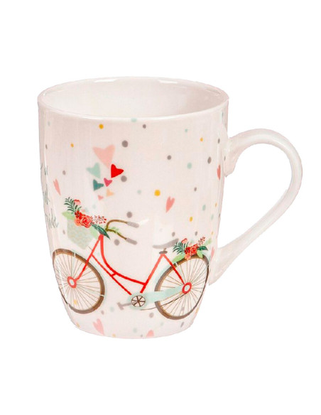 Taza mug de porcelana de 300 ml con diseño de bicicleta vintage y la Torre Eiffel de Paris