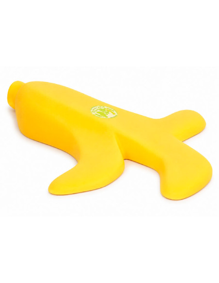 Sujetapuertas divertido de silicona con forma de platano amarillo chafado debajo de una puerta