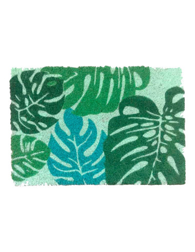 Felpudo decorado con hojas tropicales.