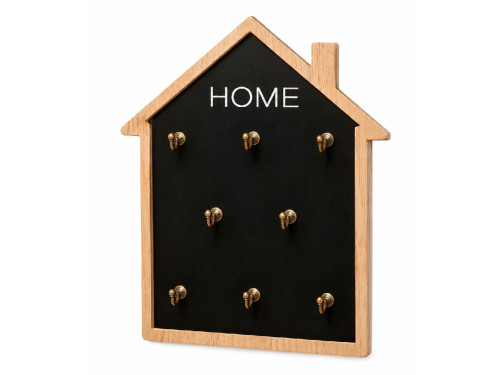 Cuelgallaves de MDF con forma de casa, palabra Home y 8 colgadores metálicos.