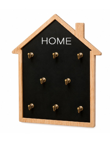 Cuelgallaves de MDF con forma de casa, palabra Home y 8 colgadores metálicos.