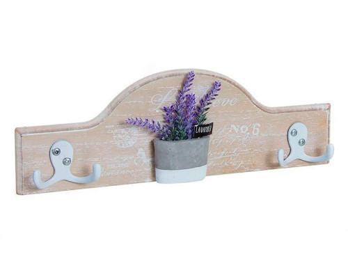 Perchero cuelgallaves de madera con diseño de lavanda y varios ganchos para llaves.