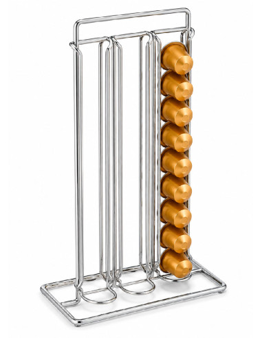 Dispensador metálico vertical para 60 cápsulas tipo Nespresso.