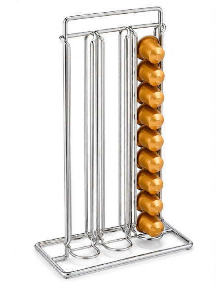 Dispensador metálico vertical para 60 cápsulas tipo Nespresso.