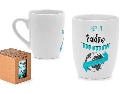 Taza blanca de cerámica con la frase Eres el padre más genial del mundo mundial y capacidad de 385 ml. 2