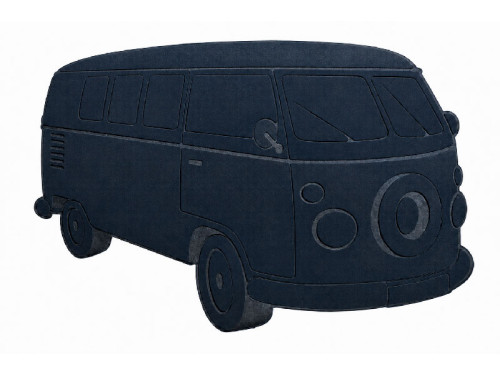 Felpudo azul oscuro con forma de furgoneta camper fabricado en goma y poliéster.