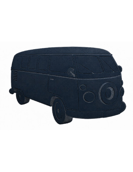 Felpudo azul oscuro con forma de furgoneta camper fabricado en goma y poliéster.