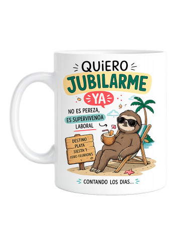 Taza blanca Quiero jubilarme ya con perezoso descansando en una tumbona en la playa.