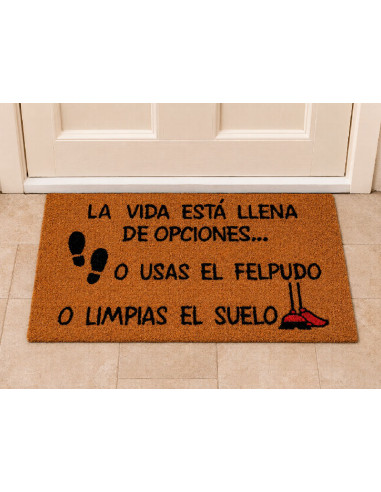 Felpudo original La vida está llena de opciones de fibra de coco en la puerta de casa
