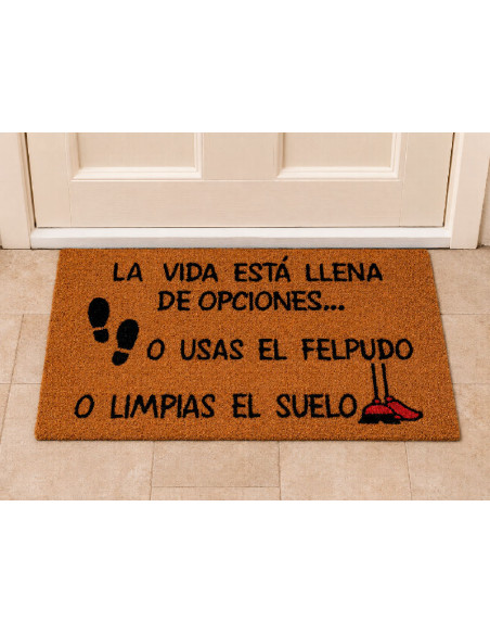 Felpudo original La vida está llena de opciones de fibra de coco en la puerta de casa