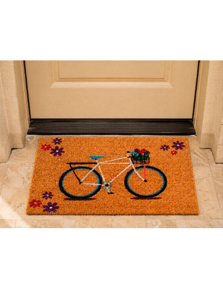 Felpudo Bicicleta Flores en la puerta de casa