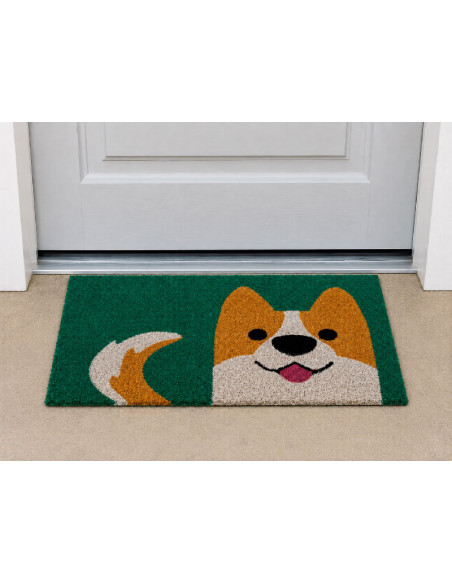 Felpudo Perro Corgi en la puerta de casa