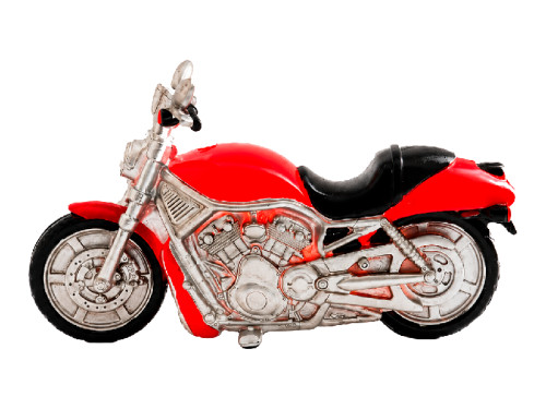 Lámpara decorativa de resina con forma de motocicleta roja.