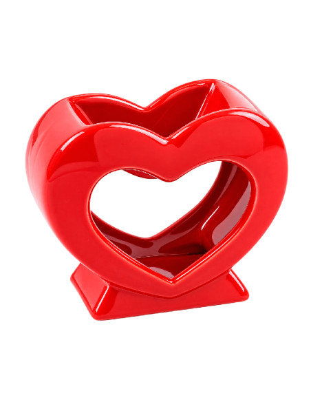 Quemador de esencias de cerámica roja con forma de corazón.