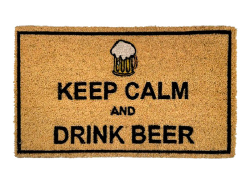 Felpudo con frase Keep Calm and Drink Beer y diseño cervecero.