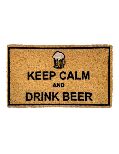 Felpudo con frase Keep Calm and Drink Beer y diseño cervecero.