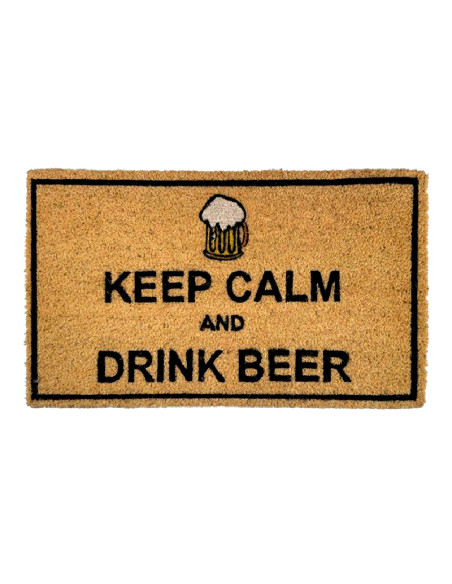 Felpudo con frase Keep Calm and Drink Beer y diseño cervecero.