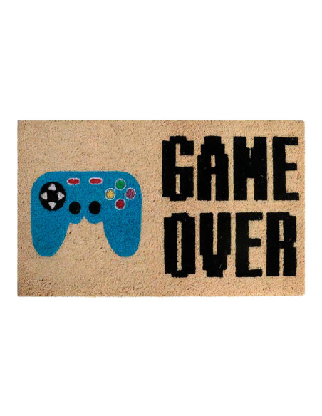 Felpudo con mando de videoconsola y mensaje Game Over.