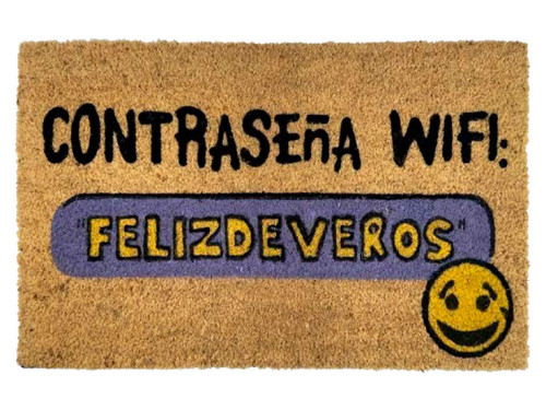 Felpudo con frase Contraseña WiFi Felizdeveros.