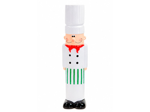 Hucha de cerámica con forma de cocinero y gorro blanco.