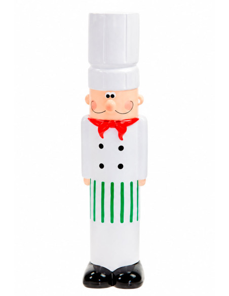 Hucha de cerámica con forma de cocinero y gorro blanco.