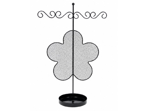 Organizador de joyas negro de metal de sobremesa para pendientes y pulseras.