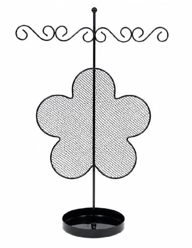 Organizador de joyas negro de metal de sobremesa para pendientes y pulseras.