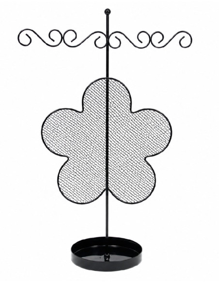 Organizador de joyas negro de metal de sobremesa para pendientes y pulseras.