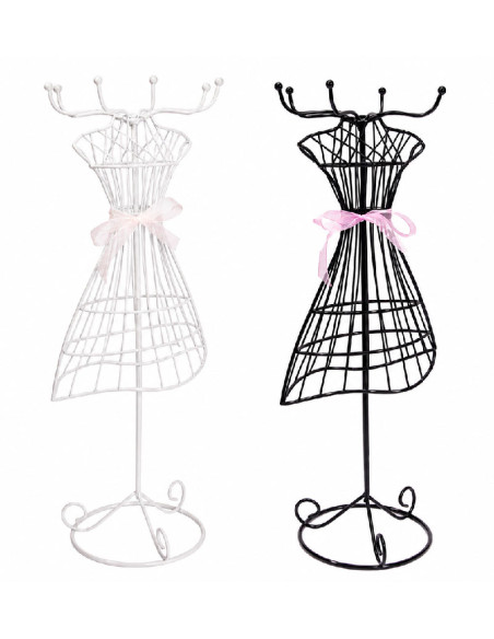 Maniquí joyero de metal con lazo para organizar pendientes, collares y pulseras.
