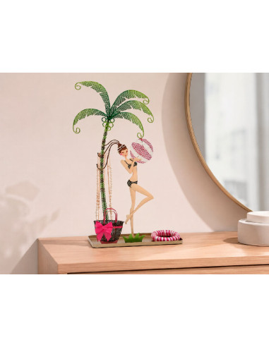 Colgador joyero de metal con diseño de palmera y figura femenina para pendientes, pulseras y collares en la habitacion