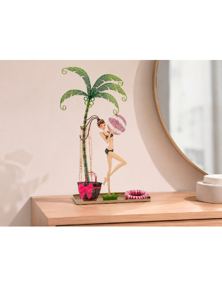 Colgador joyero de metal con diseño de palmera y figura femenina para pendientes, pulseras y collares en la habitacion