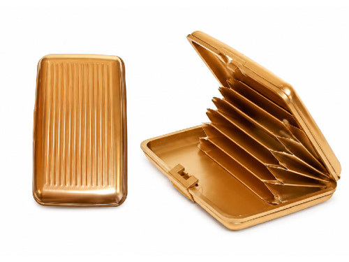 Cartera portatarjetas rígida de aluminio en color dorado