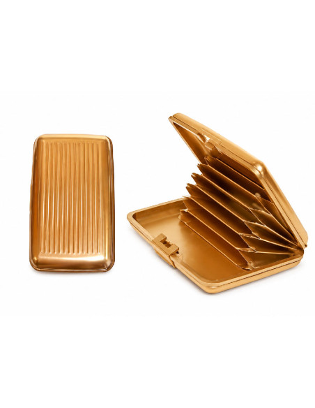 Cartera portatarjetas rígida de aluminio en color dorado