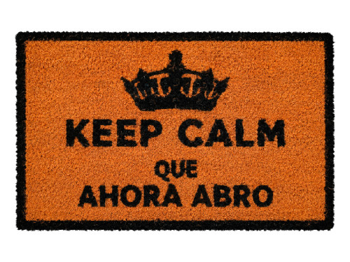 Felpudo de fibra de coco con corona y frase Keep Calm que ahora abro.