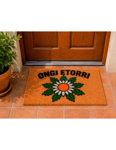 Felpudo Eguzkilore Ongi Etorri en la puerta de casa