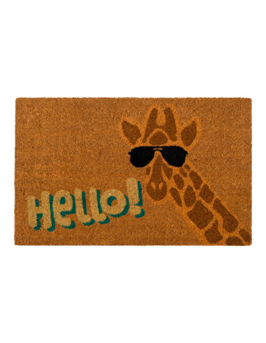 Felpudo 60 x 40 cm con jirafa con gafas de sol y palabra Hello.