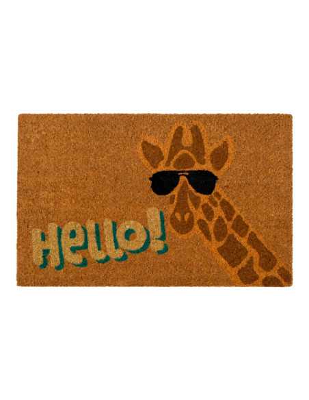 Felpudo 60 x 40 cm con jirafa con gafas de sol y palabra Hello.