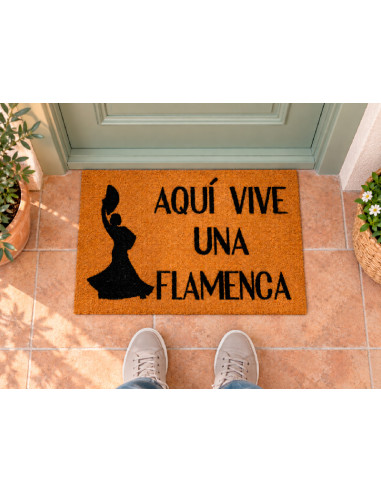 Felpudo Aquí Vive Un Flamenca en el rellano