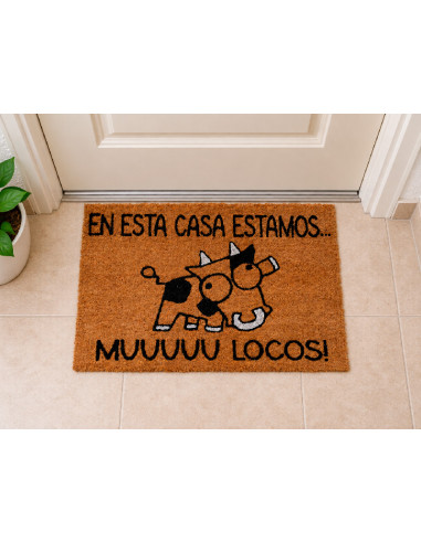 Felpudo En esta casa estamos muuuu locos en el rellano