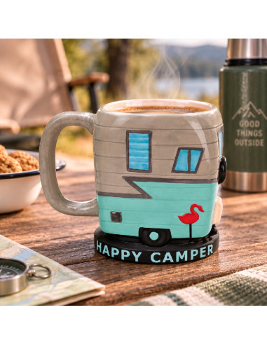 Taza Camper sobre una mesa