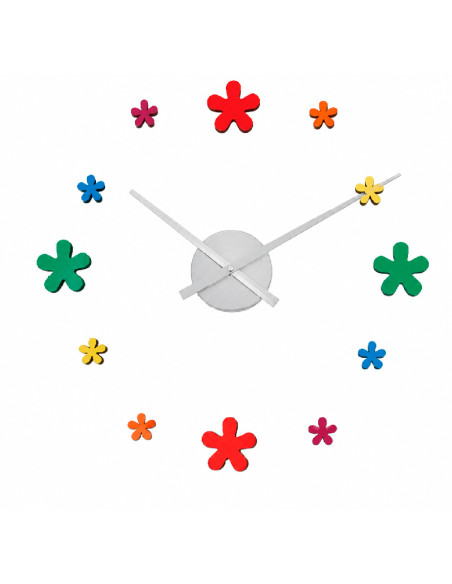 Reloj adhesivo de pared con flores multicolor