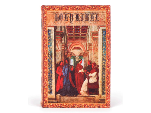 Libro caja fuerte decorativo con diseño de monjes y cierre con llave