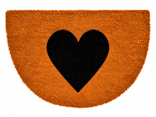 Felpudo semicircular de coco con corazón negro.