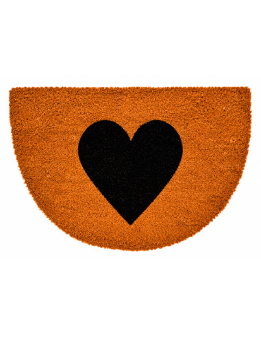 Felpudo semicircular de coco con corazón negro.
