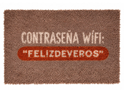 Felpudo con frase Contraseña WiFi Felizdeveros con emoji 2