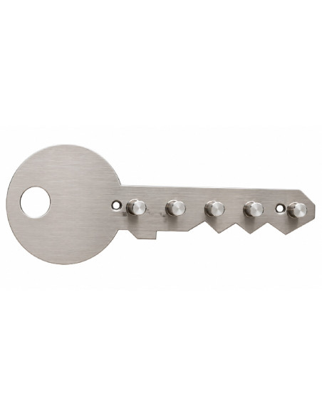 Cuelgallaves de metal con forma de llave y varios ganchos.