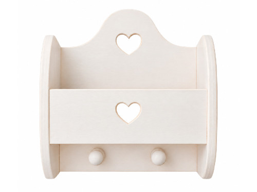 Cuelgallaves portacartas DIY de madera con corazones calados y dos ganchos.